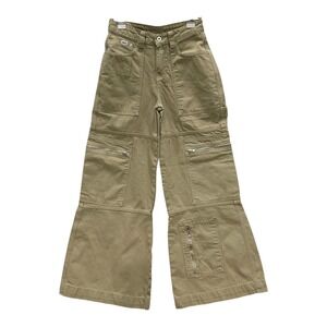 Y2K Ragged Jeans Khaki Xtra Wide Leg Cargo Pants Utility Streetwear Tan Size 26